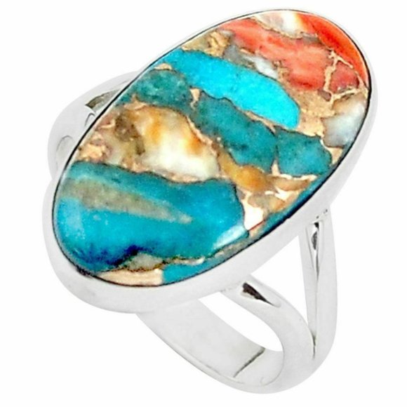 Katherines Collection Jewelry - CLEARANCE SALE Real Turquoise Spiny Oyster Gemstone 925 Silver Ring Size 7